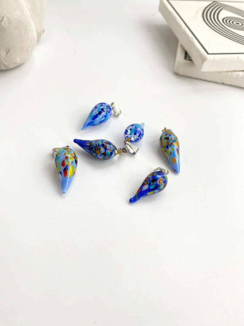 Water Drop Bottle Murano Glass Charms • Blue Colorful Lambwork Millefiori