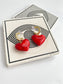 Red Heart Glass Dangle Earring • Valentines Day • Siam Heart Korean Love Huggies