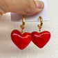 Red Heart Glass Dangle Earring • Valentines Day • Siam Heart Korean Love Huggies