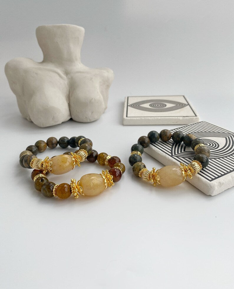Bohemian Large Beaded Bracelet Set • Big Bead Gypsy Natural Stone