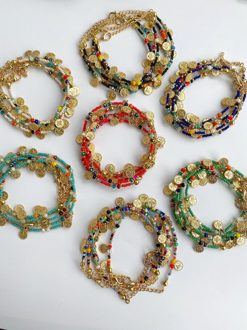 Ancient Coin Miyuki Beads Bracelet • Boho Colorful Seed Bead • Surfers Bracelet
