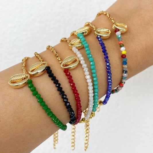 Cowrie Shell Miyuki Beads Bracelet • Boho Colorful Seed Bead • Surfers Bracelet