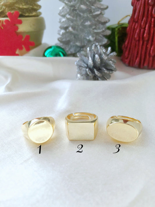 Gold Signet Ring SET • Unisex Band • Chunky Oval Round Square Ring