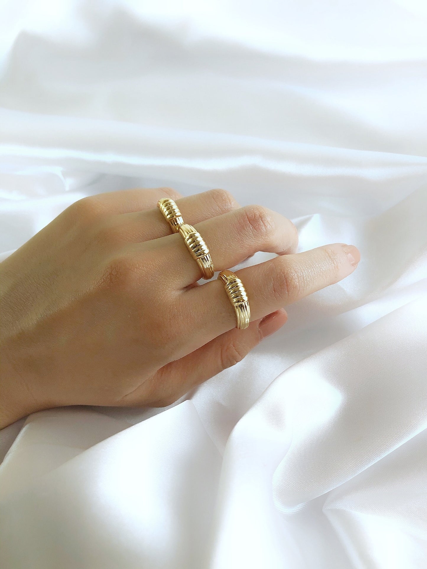 Stackable Gold Signet CZ Ring • Chunky Set Pave Ring Twisted Chain