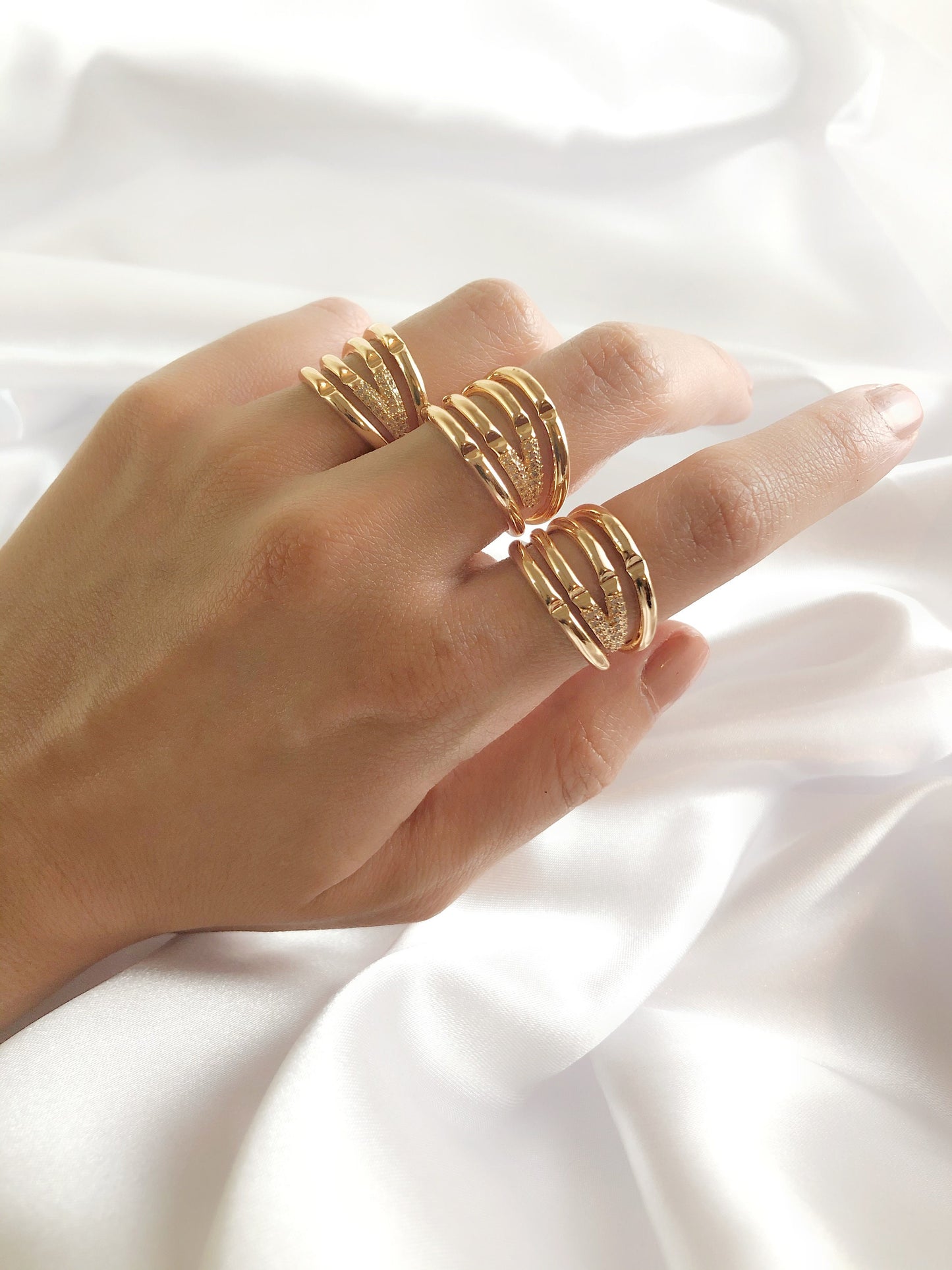 Chunky Croissant Dome Bubble Ring • Rose Gold Crystal Stackable