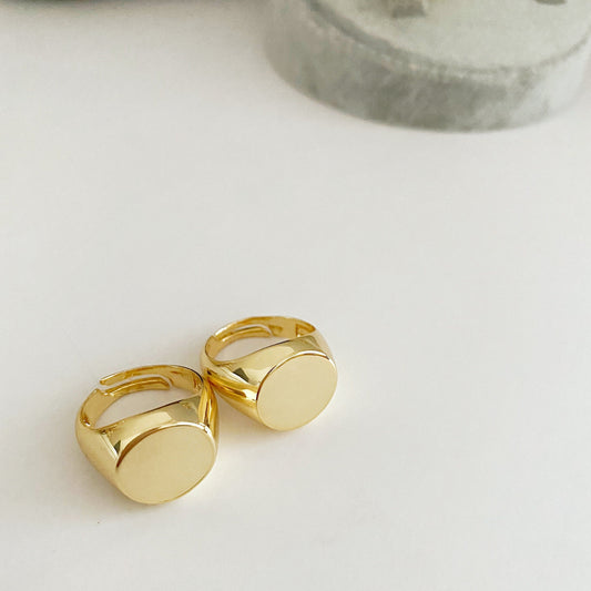 Gold Signet Ring • Adjustable Plain Chunky Oval Round Square Ring