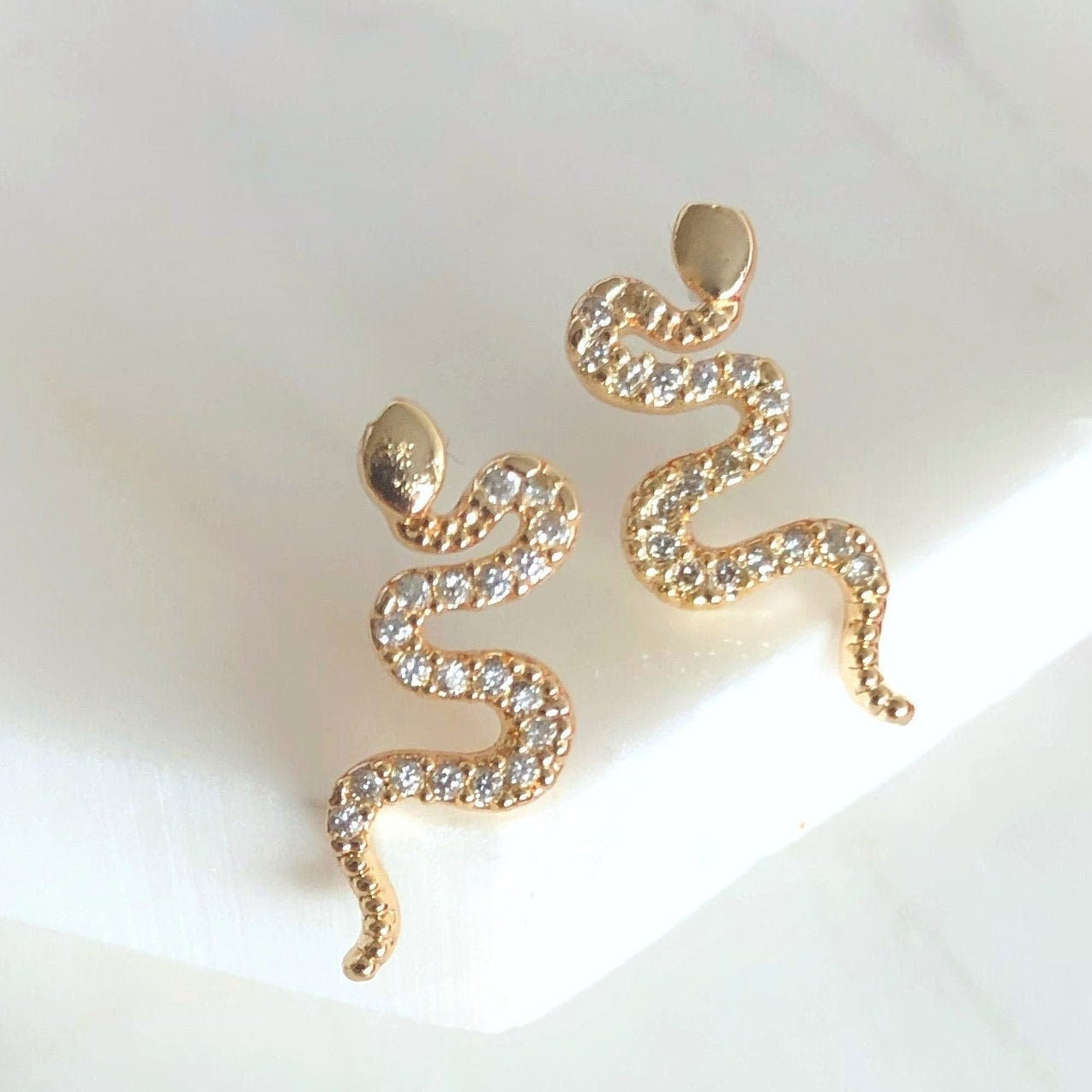 Crystal Snake Stud Earring • Tiny Serpent Earring • Snake Climber