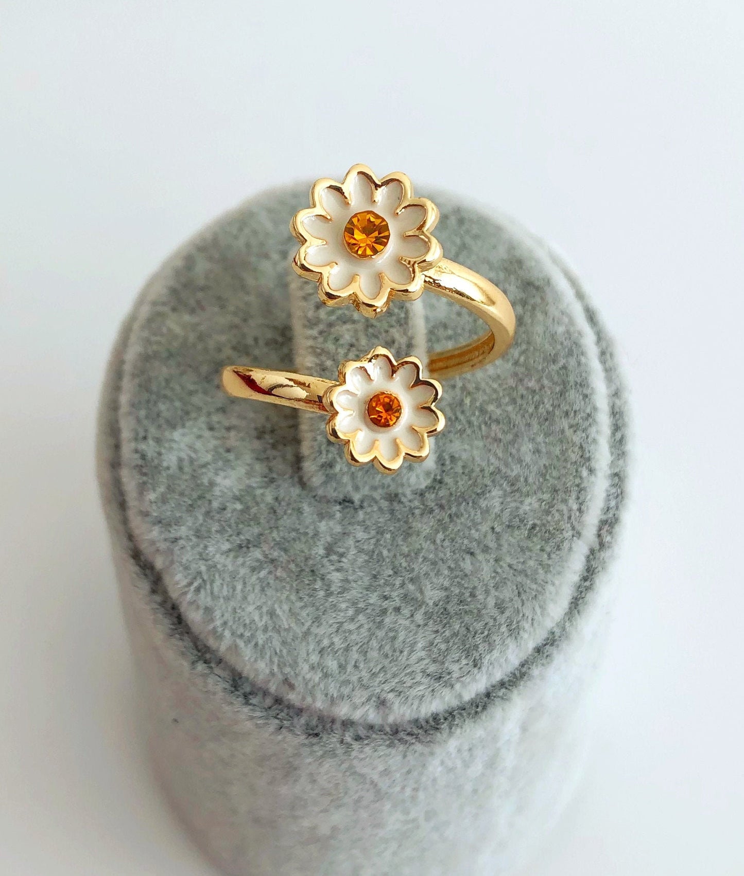 Orange Daisy Ring Gold Serpent Flower Ring  • Floral Charm Ring