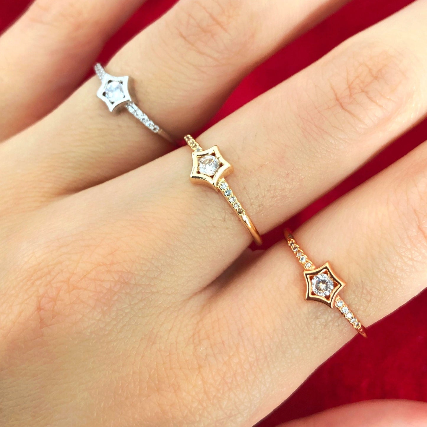 Dainty Tiny Star Ring • Twinkle Crystal  • Minimalist Star Celestial