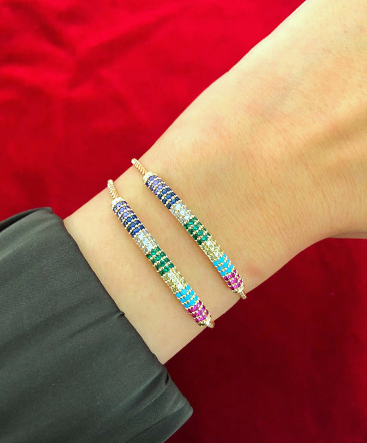 Colorful Pave Bar Bracelet • Rainbow Crystal Bling Bar Bracelet