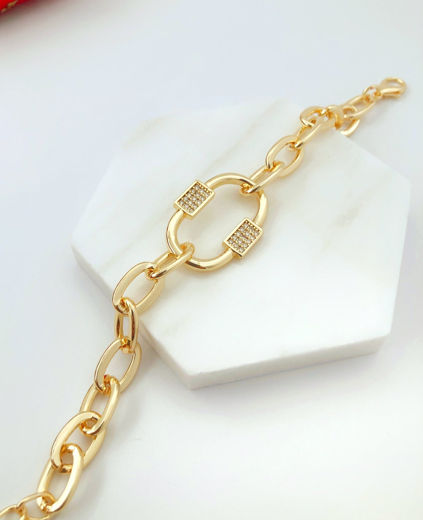 Chunky Link Chain Bracelet • O Ring Bracelet • Crystal Circle Layering