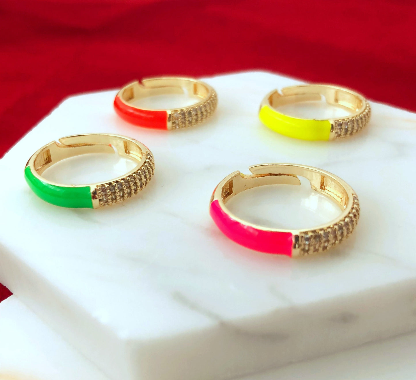 Colorful Neon Enamel Ring • Gold Crystal Multicolor Open Band
