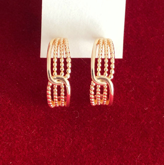 Gold Chunky Four Line Clip Earring • Triple Hoop Stacking Earrings