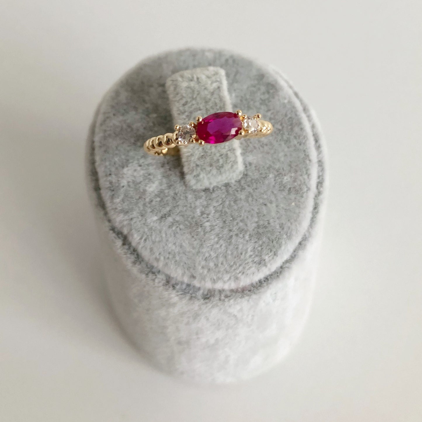 Amethyst Baguette Stacking Ring  • Tarnish Free Gold • CZ Crystal Ring