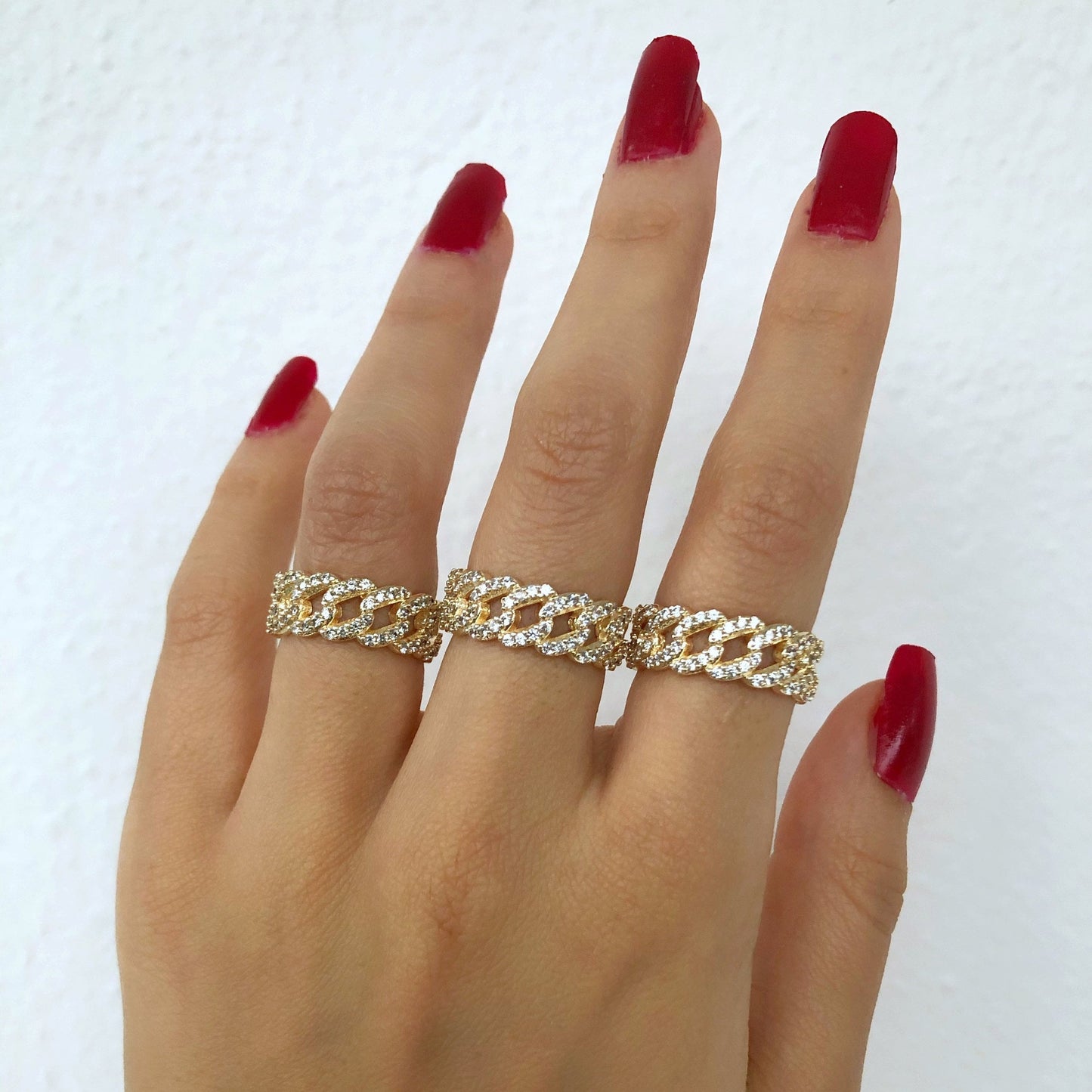 Zircon Curb Chain Link Ring • Adjustable Crystal Gourmet Ring