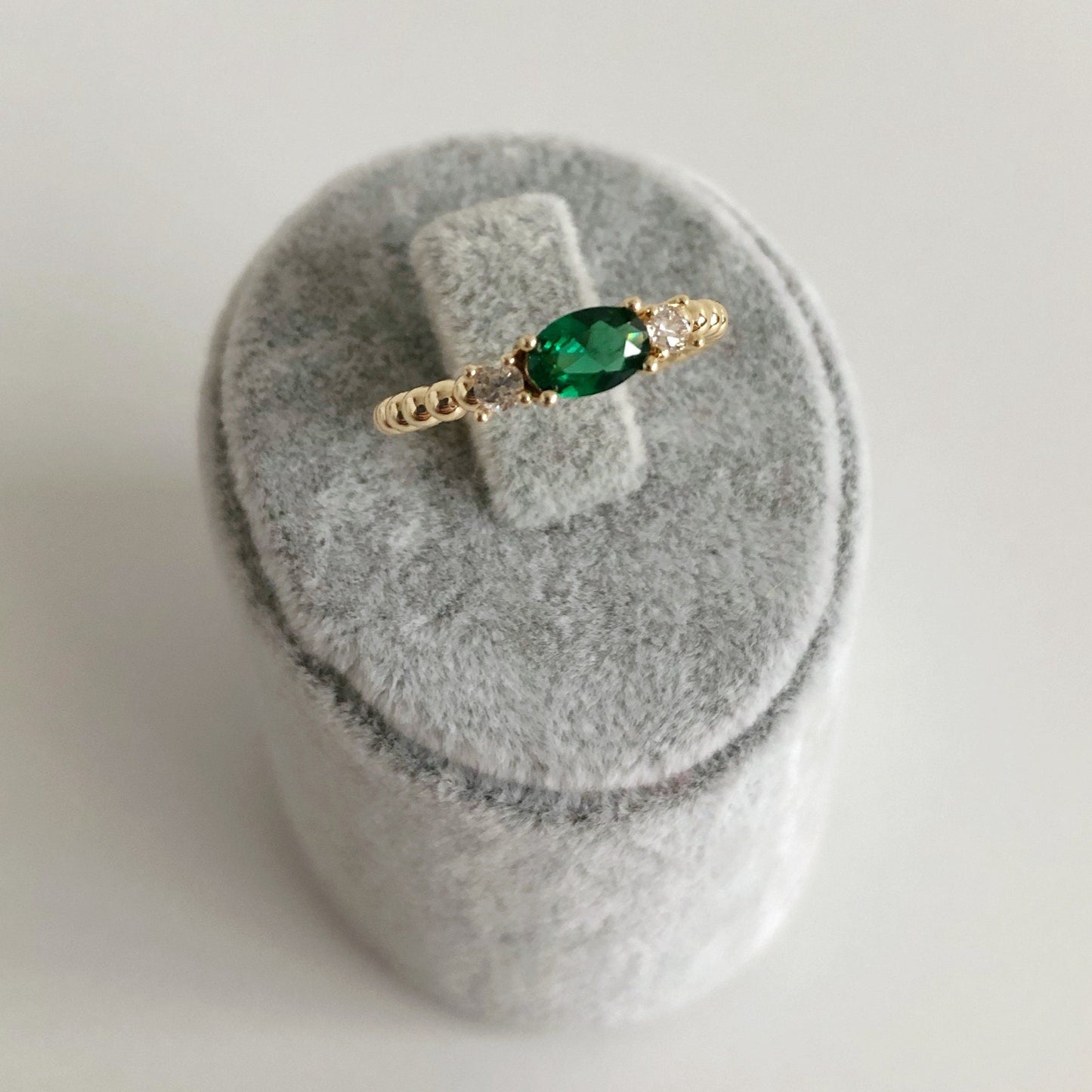 Emerald Green Dainty Baguette Stacking Ring • Thin Crystal Ring