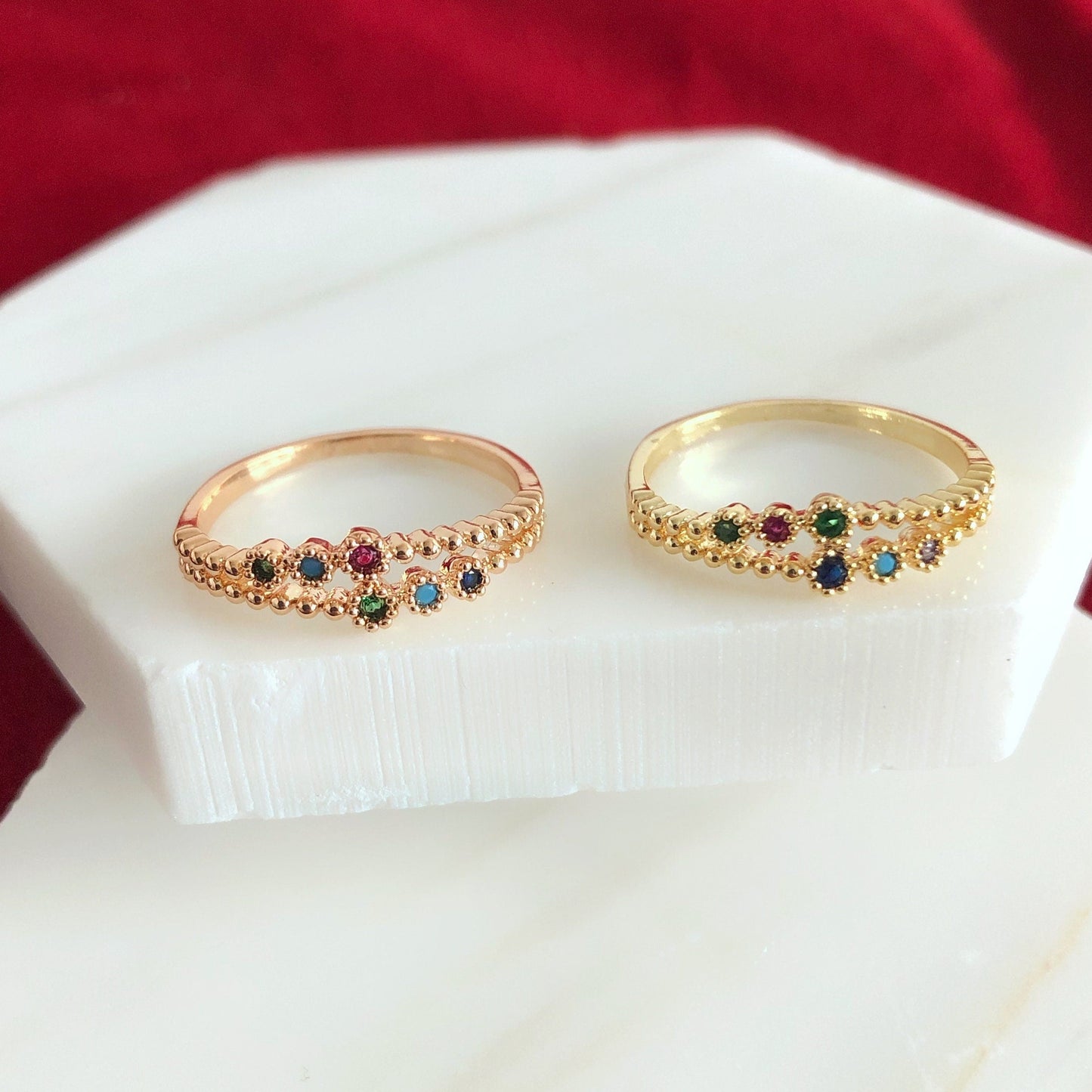 Multi Color Dainty Wrap Ring • Rose Gold Minimalist Double Ring