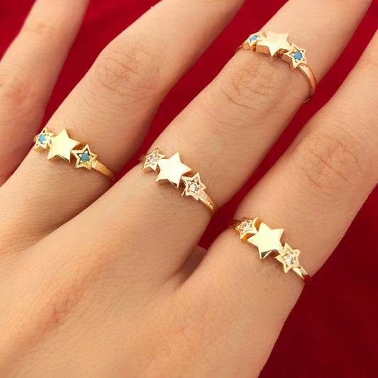 Minimalist Stackable Star Ring • Crystal Star 18k Gold Open Band
