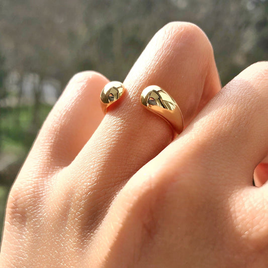 Thick Gold Cuff Ball Ring • Chunky Open Dome Band • Bold Ring
