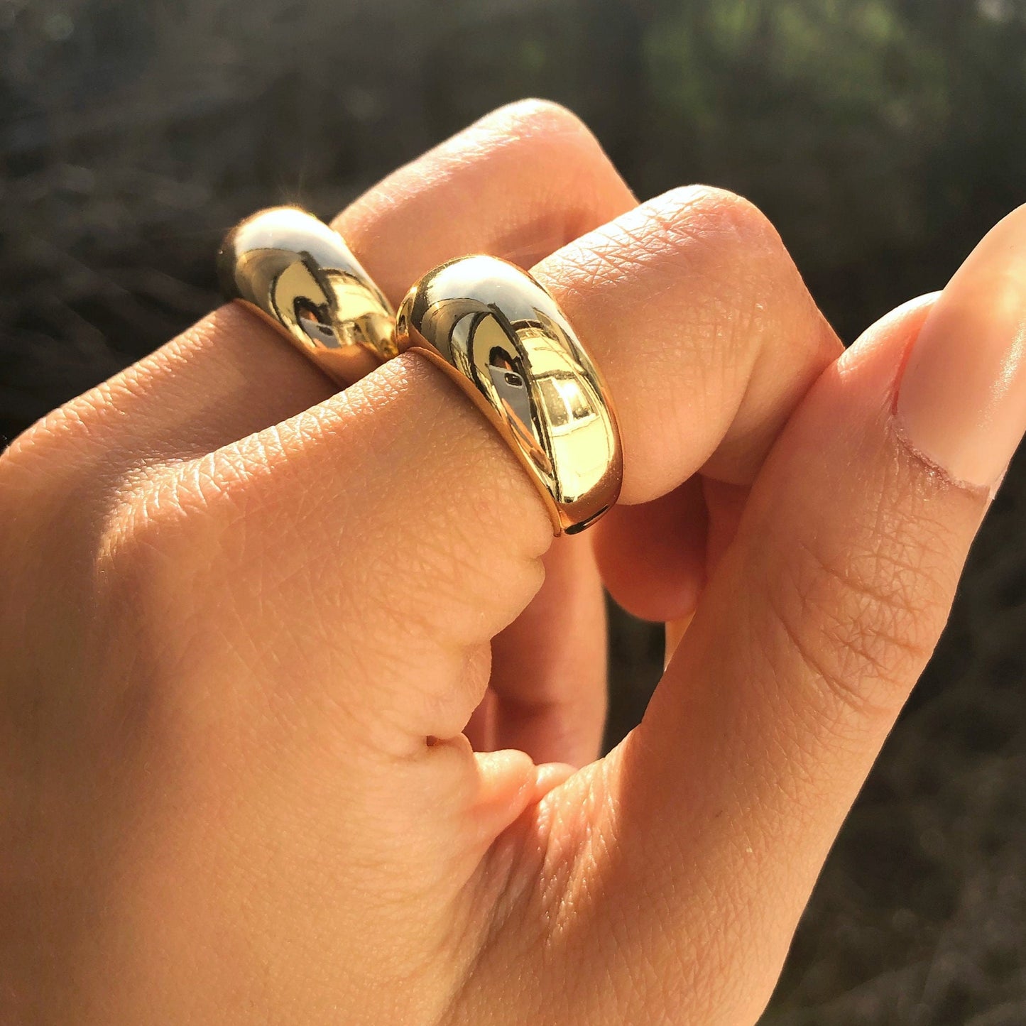 Titanium Fill Thick Gold Bold Dome Ring Chunky Bubble Circle Ring