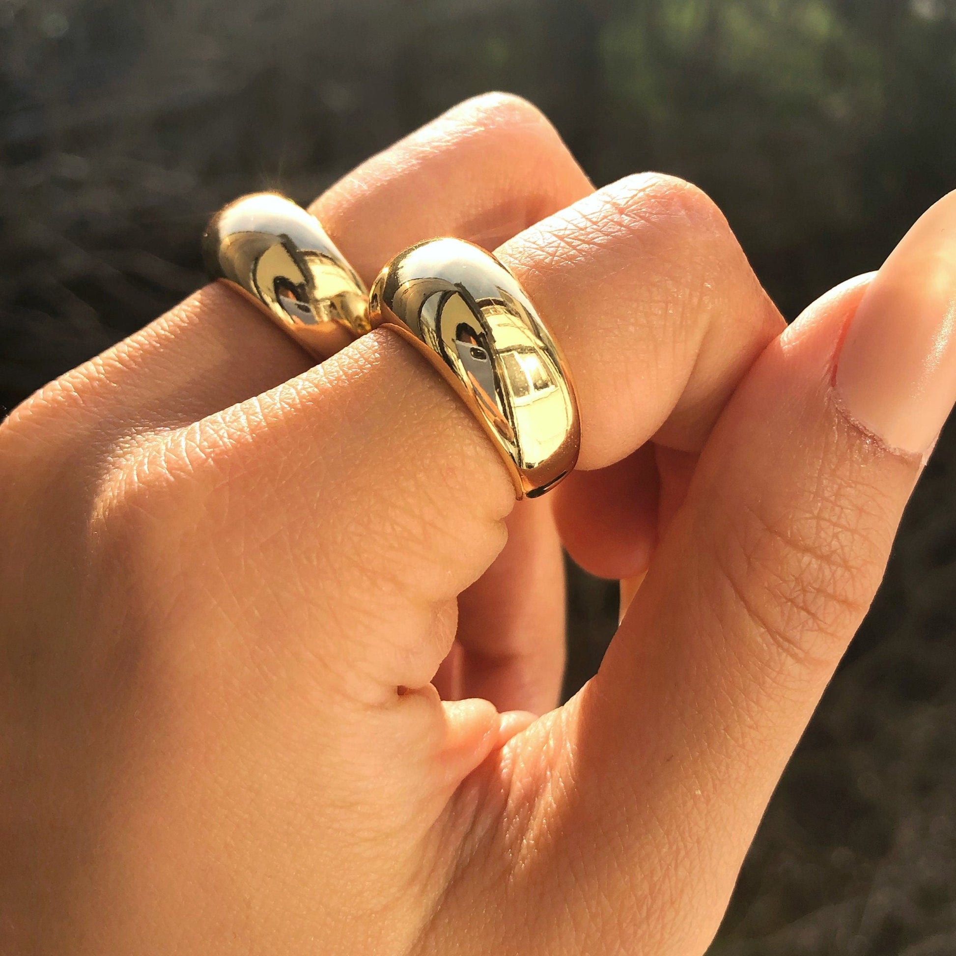 Titanium Fill Thick Gold Bold Dome Ring Chunky Bubble Circle Ring