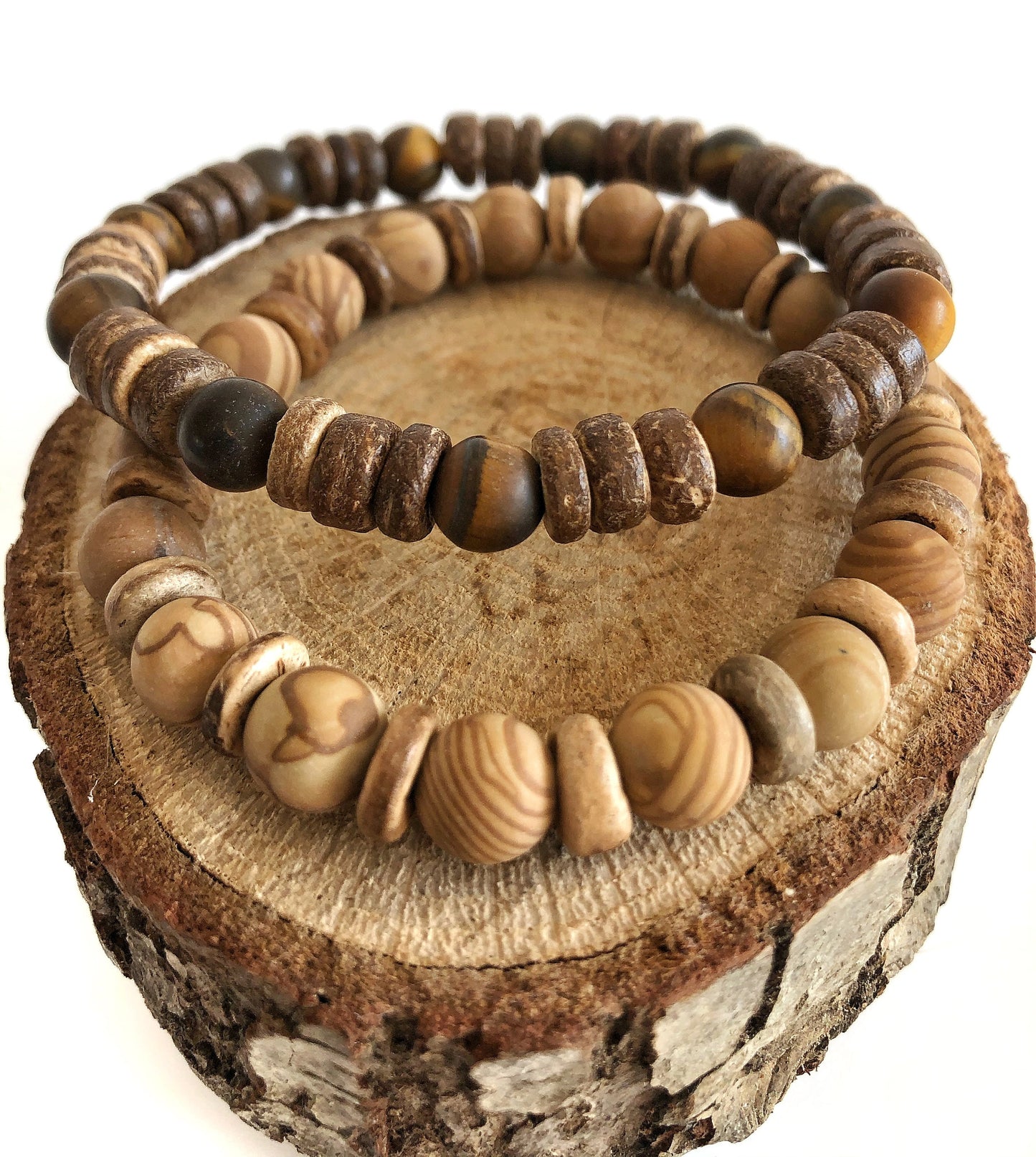 Stackable Wooden Bead Bracelet for Men • Wood Mens Jewelry