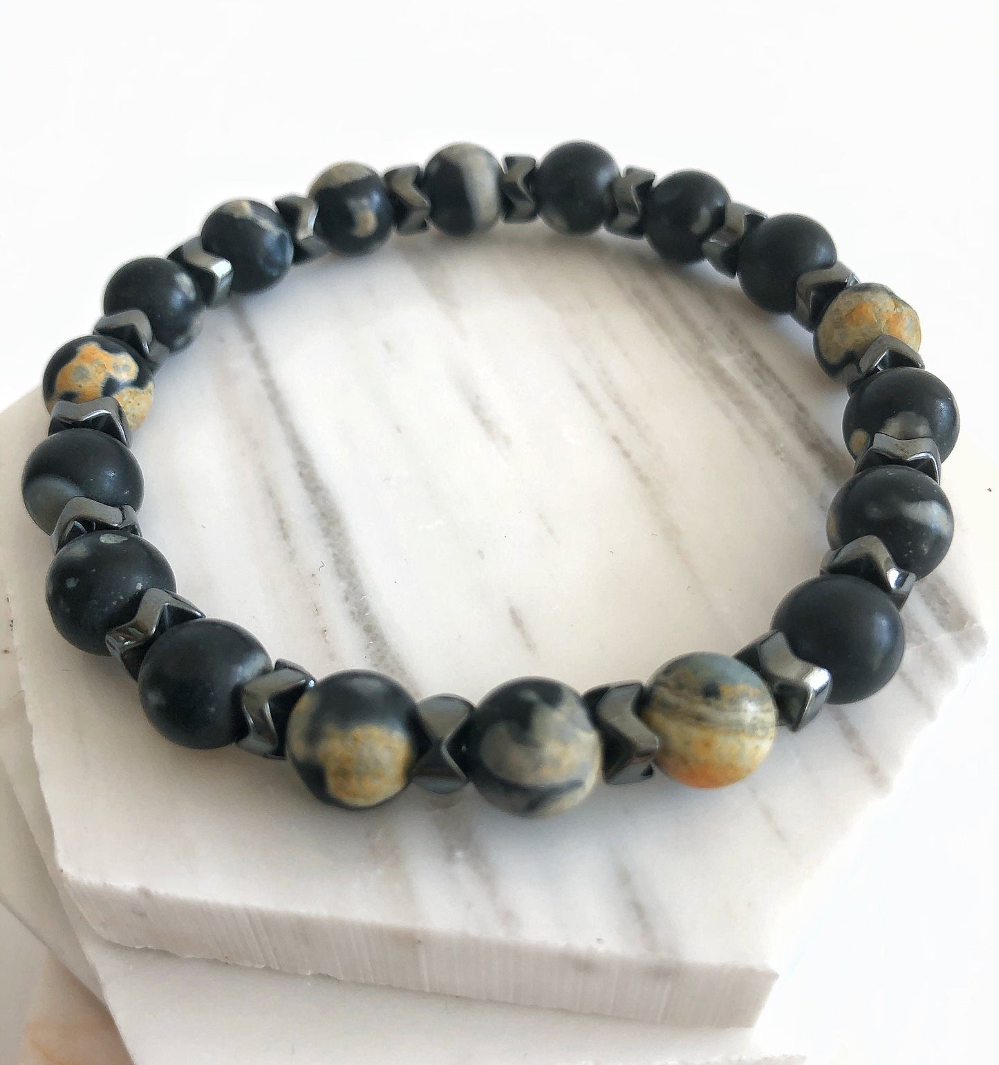 Amber Garnet Beads  Earth Stone • Natural Stone Bead Mens Bracelet