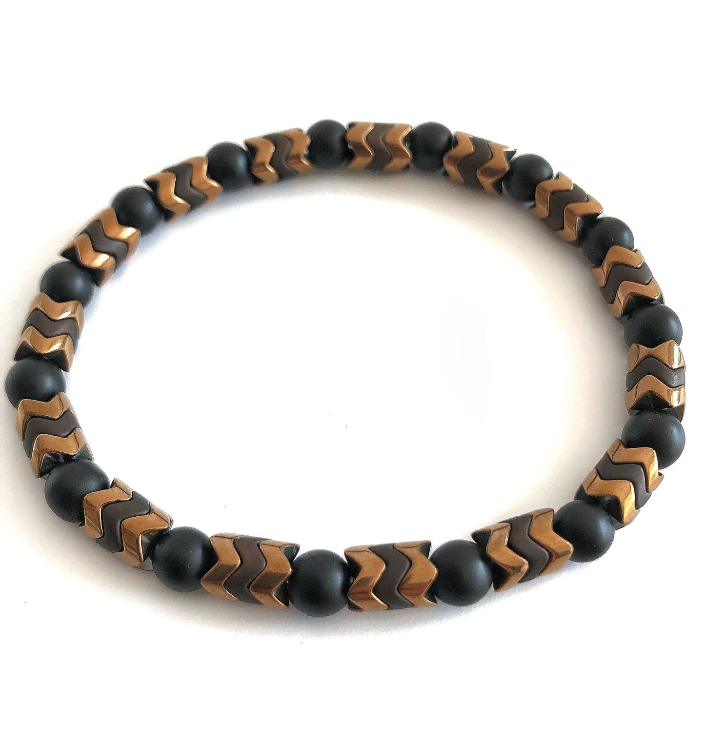 Black Onyx & Copper • Unisex Natural Stone Bead Healing Bracelet