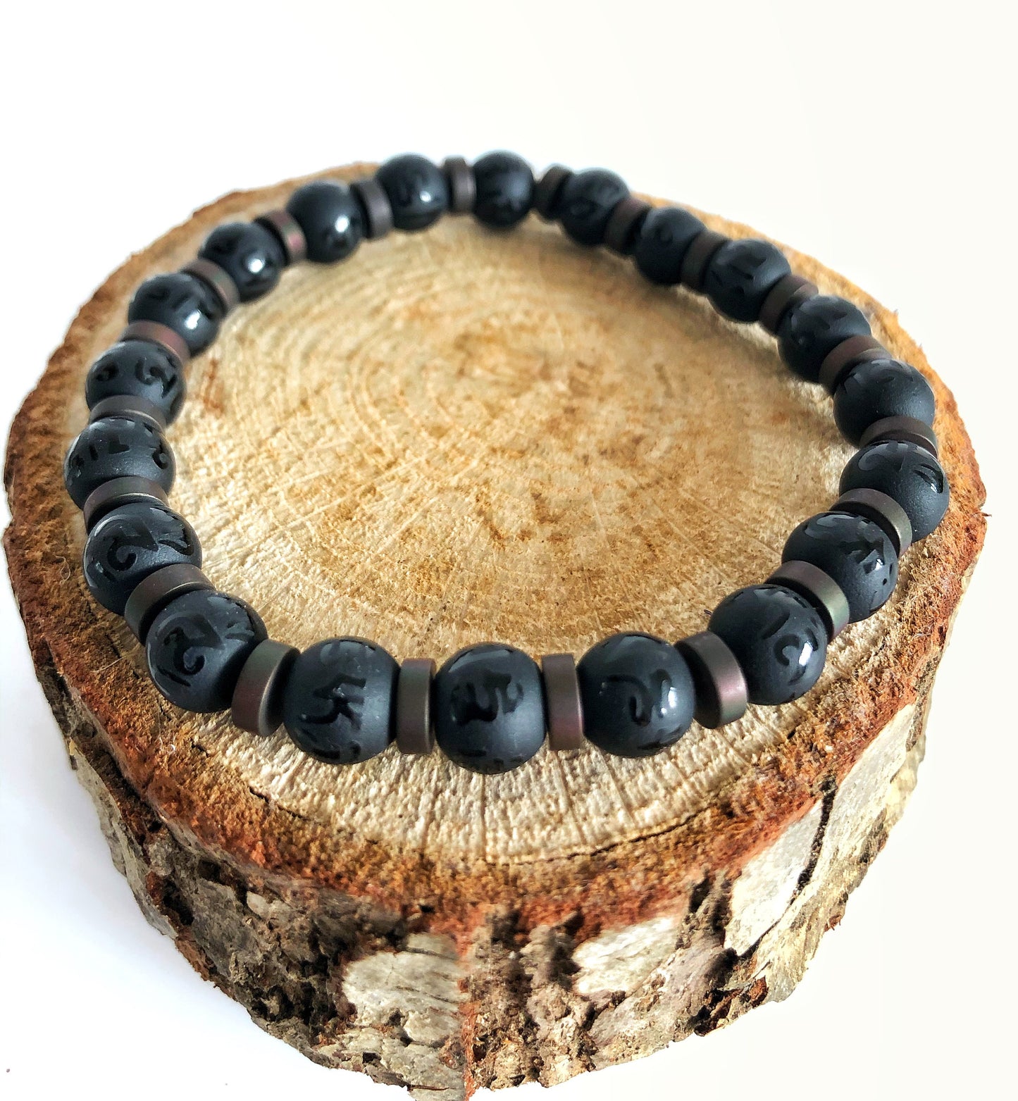 Hematite Black Onyx • Natural Stone Bead Bracelet for Men