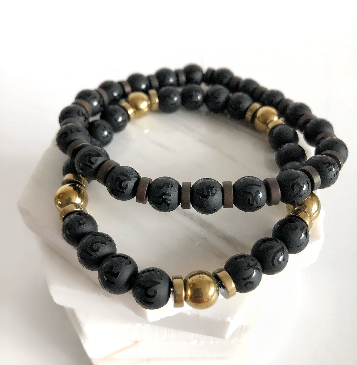 Hematite Black Onyx • Natural Stone Bead Bracelet for Men