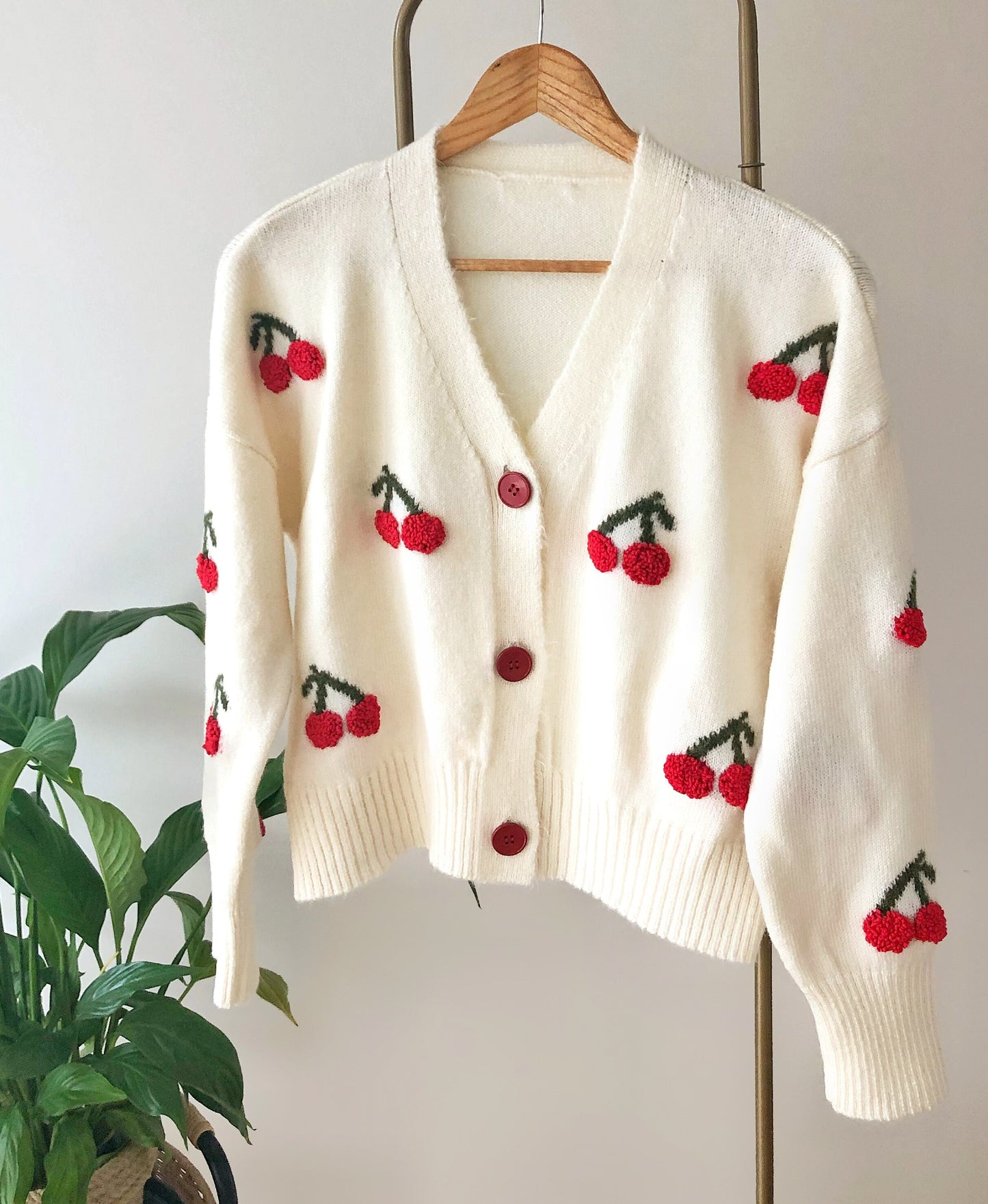 Unique Cardigan with Chunky Cherry Embroidery