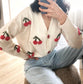 Unique Cardigan with Chunky Cherry Embroidery