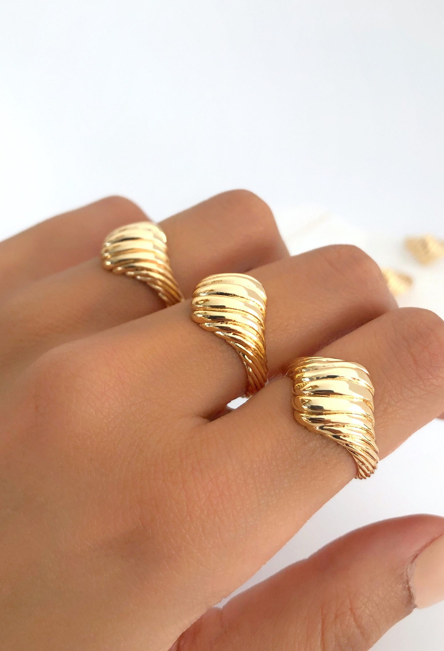 Croissant Dome Bubble Ring  • Gold Chunky Twist Rope Ring