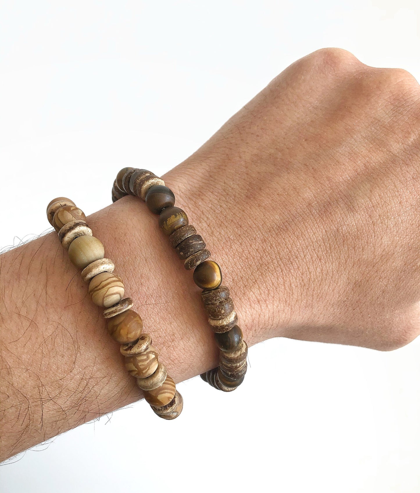 Stackable Wooden Bead Bracelet for Men • Wood Mens Jewelry