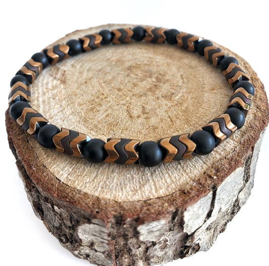 Black Onyx & Copper • Unisex Natural Stone Bead Healing Bracelet