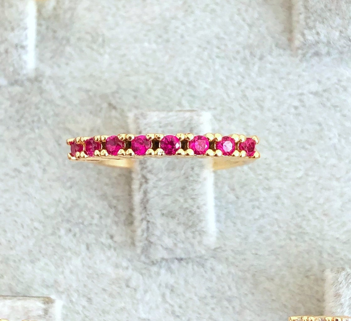 Minimalist Pave Curb Chain Cuban Link Ring • Pink Star Ring