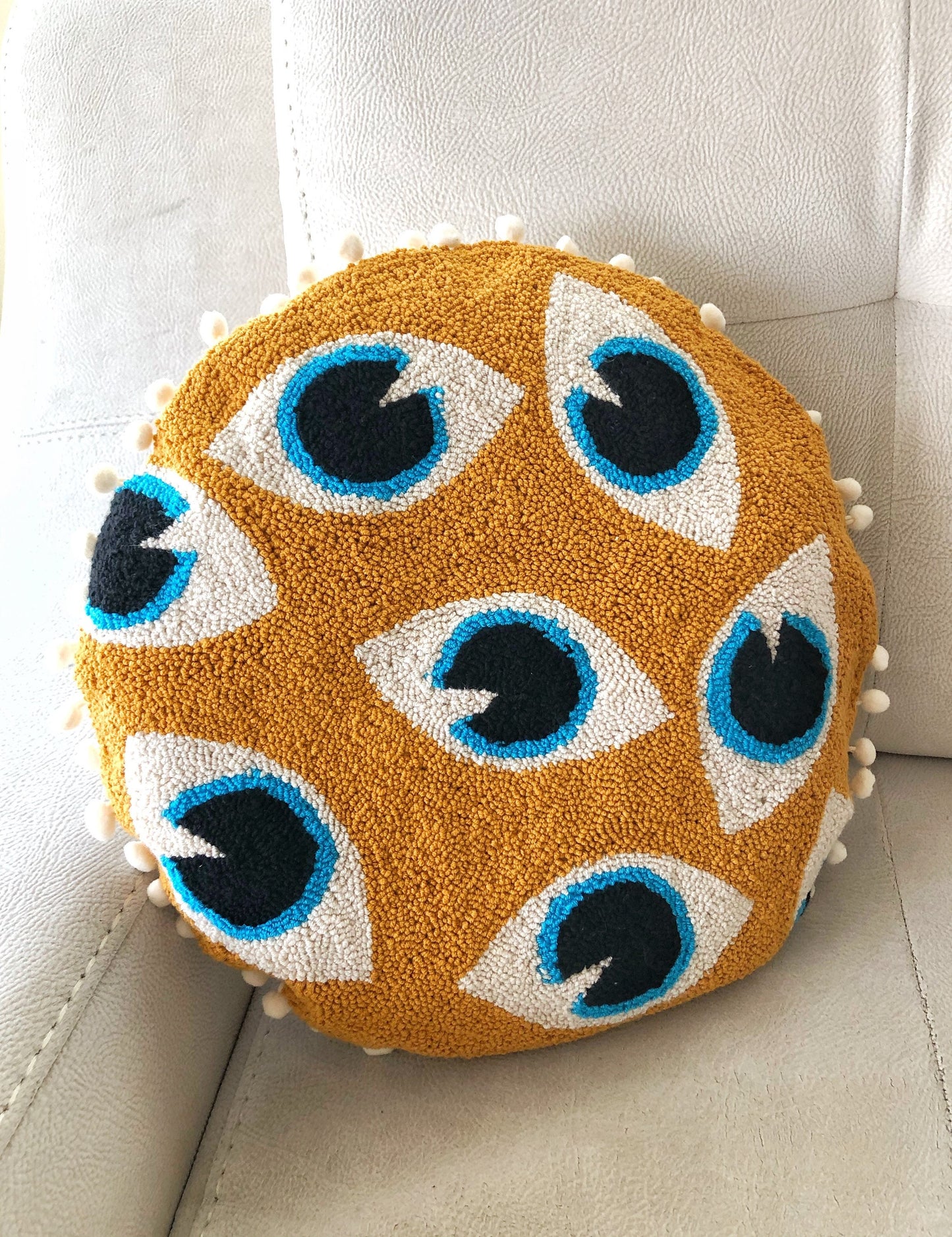 Evil Eye Hand Tufted Punch Needle Pillow Cover