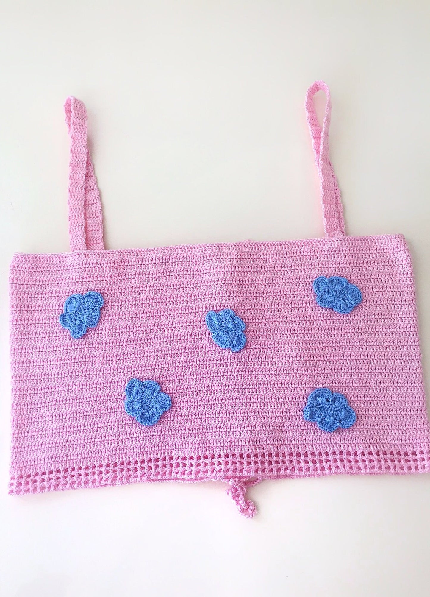 Candy Pink Crochet Top with Clouds