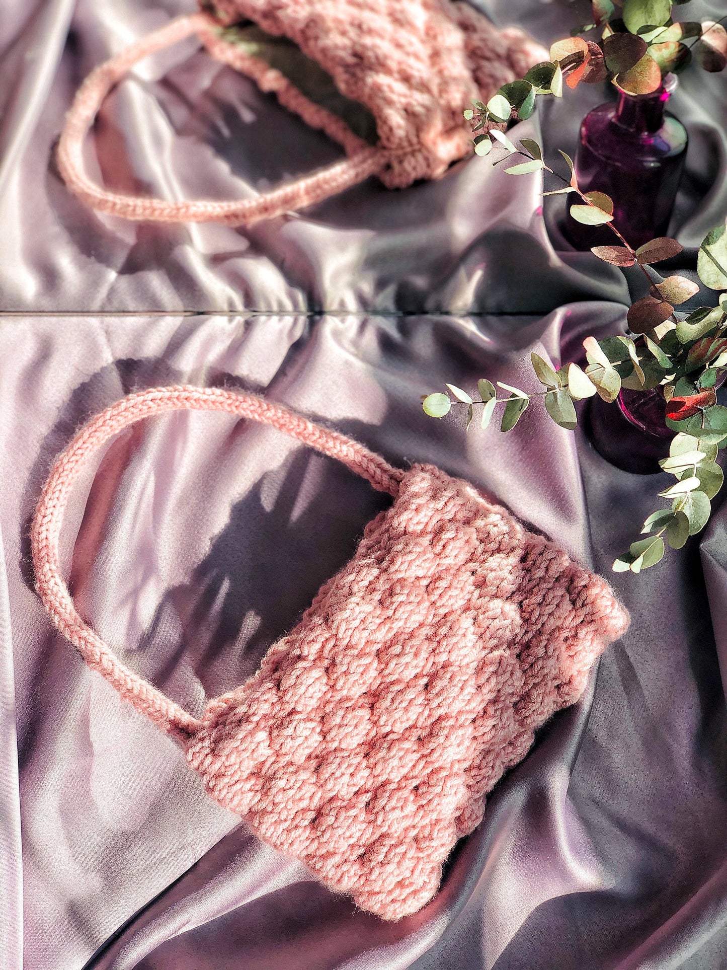 Bubbly Baguette Bag, Chunky Hand Knitted Purse
