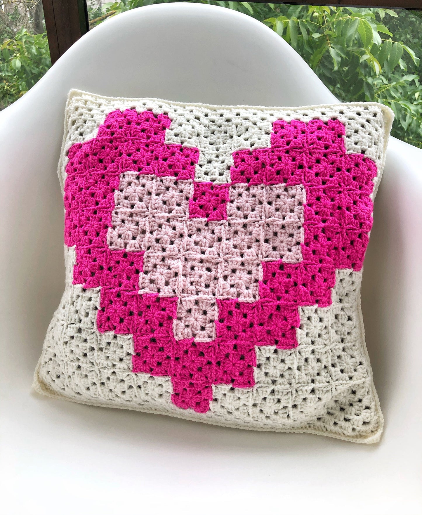 Crochet Patchwork Heart Cushion Cover