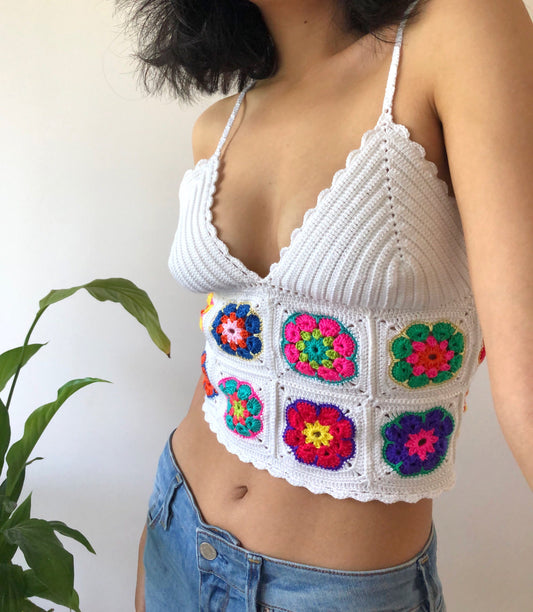 Vintage Granny Square Handknitted Crochet Top