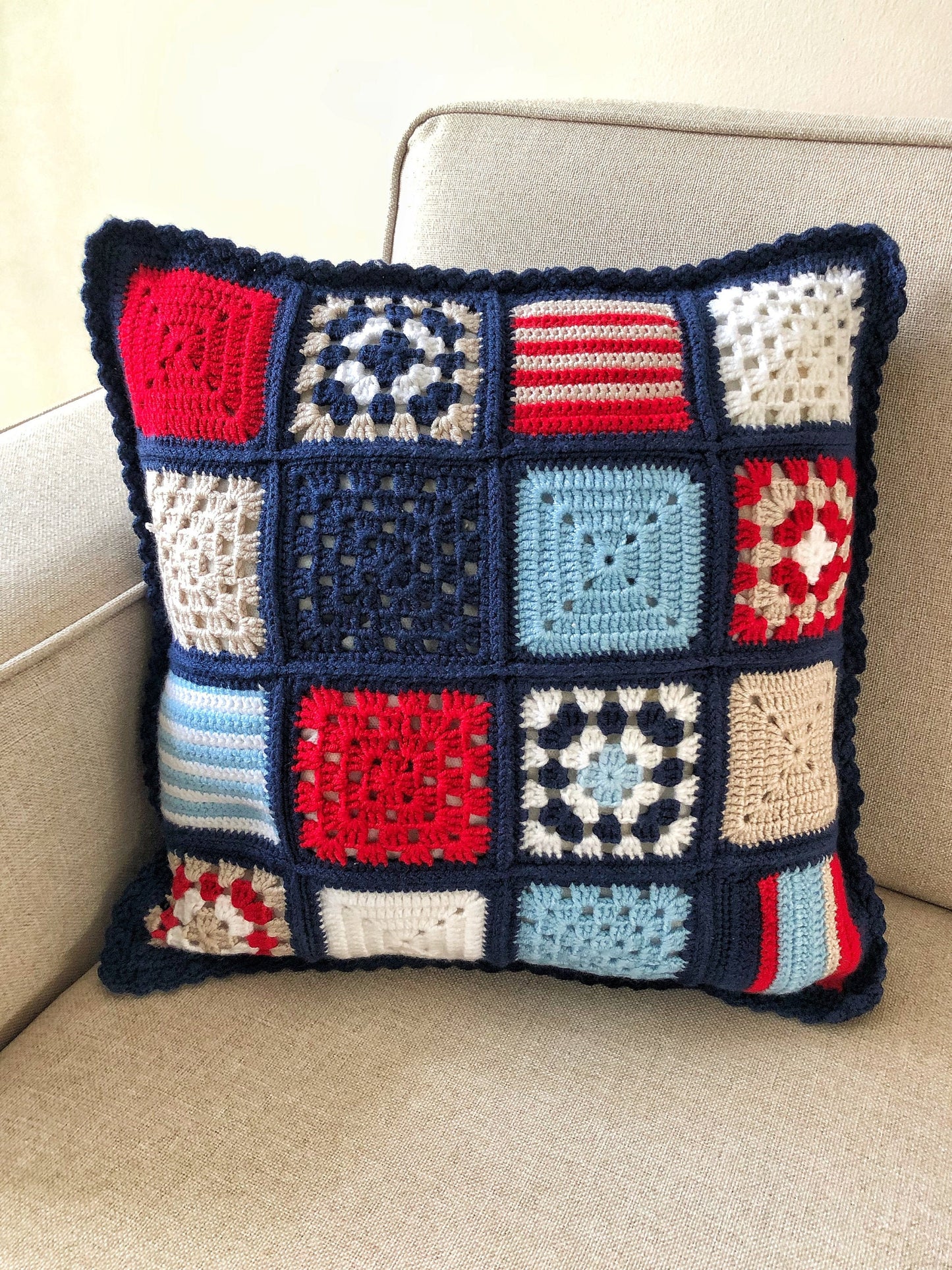 Granny Square Crochet Pillow Cover- Handmade Pillow Case