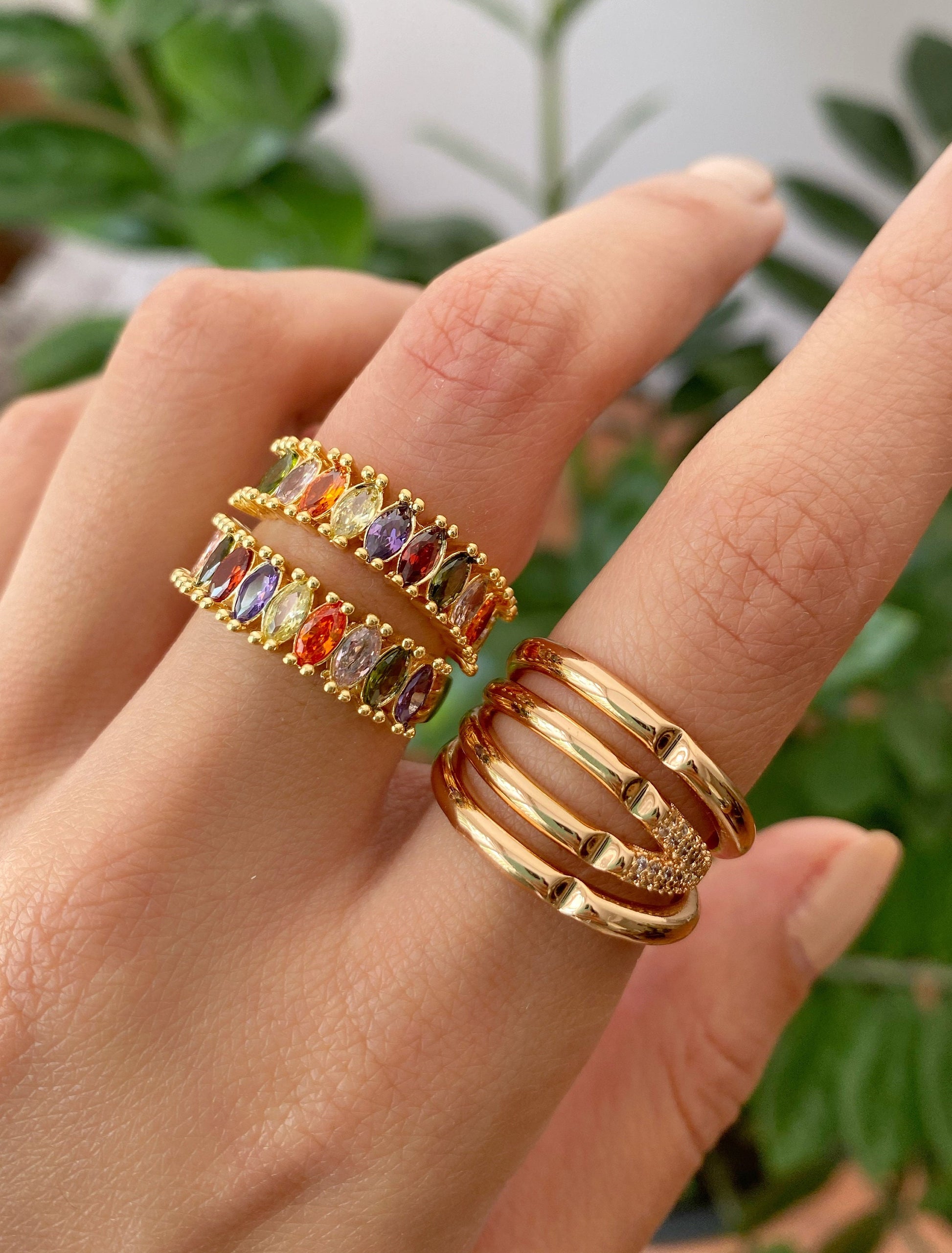 Rainbow Baguette Eternity Ring • Elegant Rose Gold Ring Set – Passion  Jewelz Studio