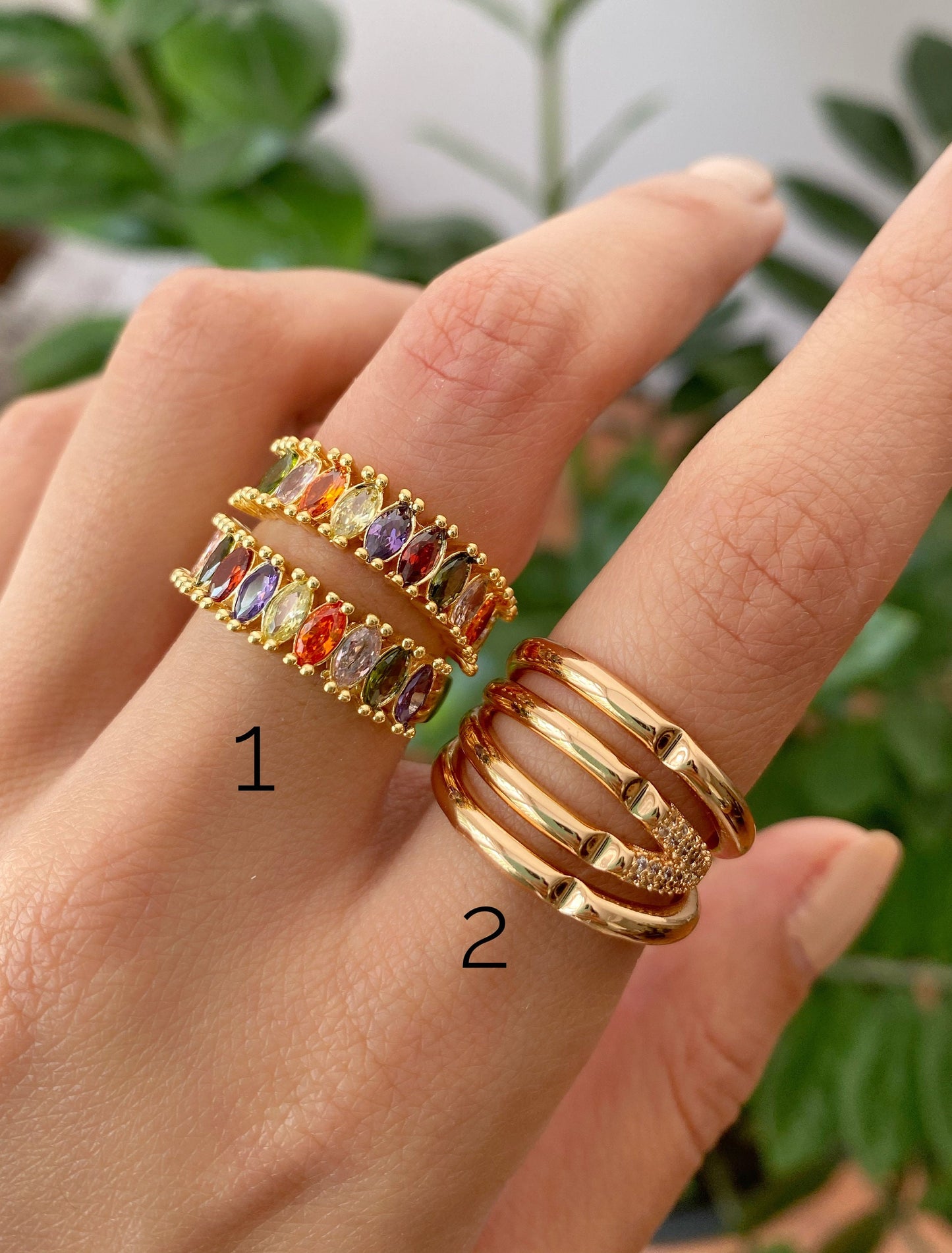 Rainbow Baguette Eternity Ring • Elegant Rose Gold Ring Set