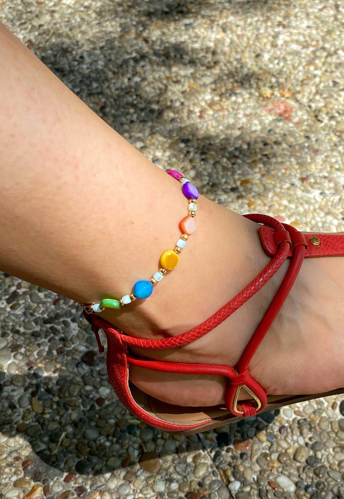 Colorful Beach Anklet • Tropical Summer Stone Sea Ankle Bracelet