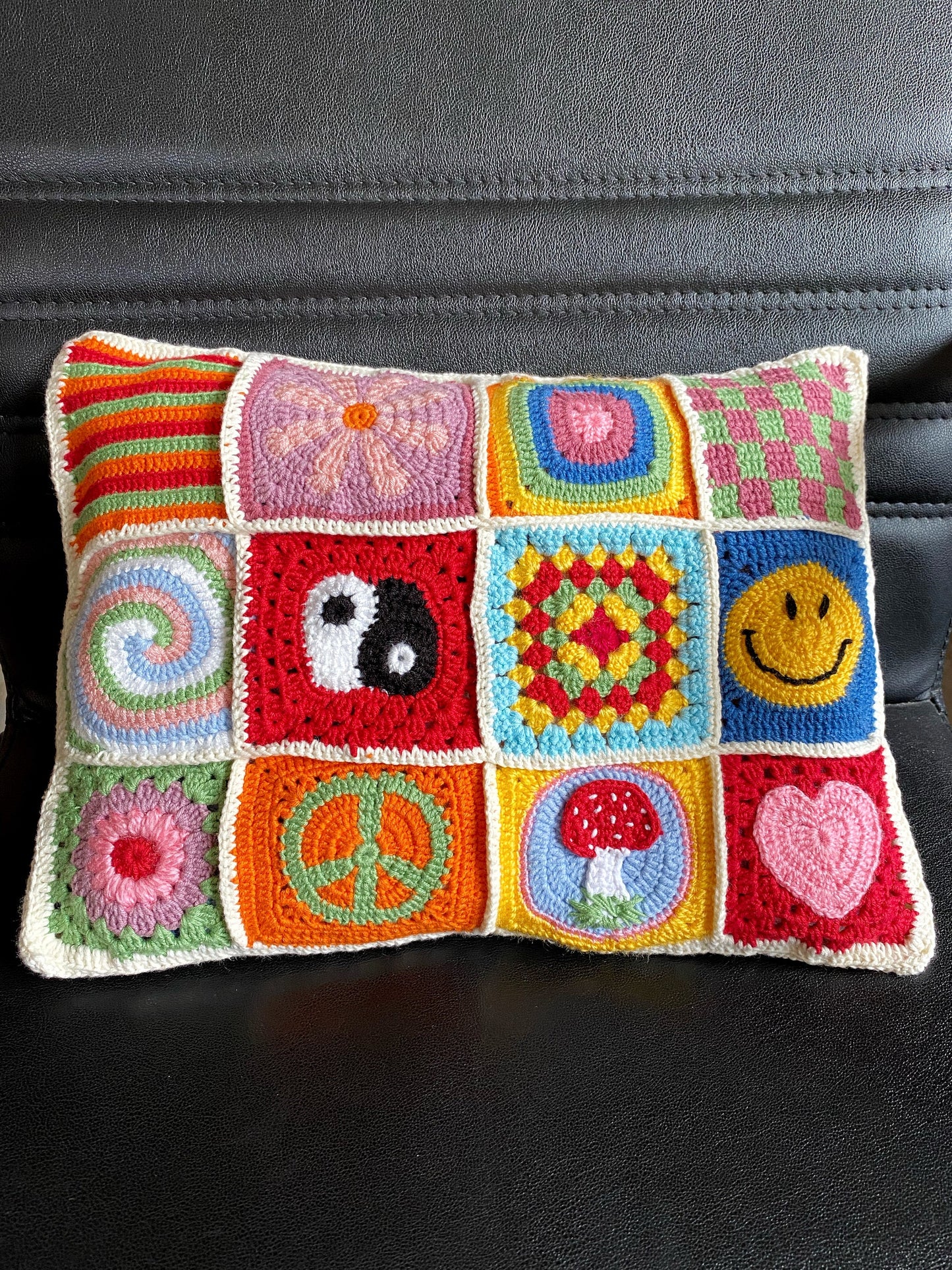 Granny Square Crochet Pillow Cover- Handmade Pillow Case
 Throw Pillow