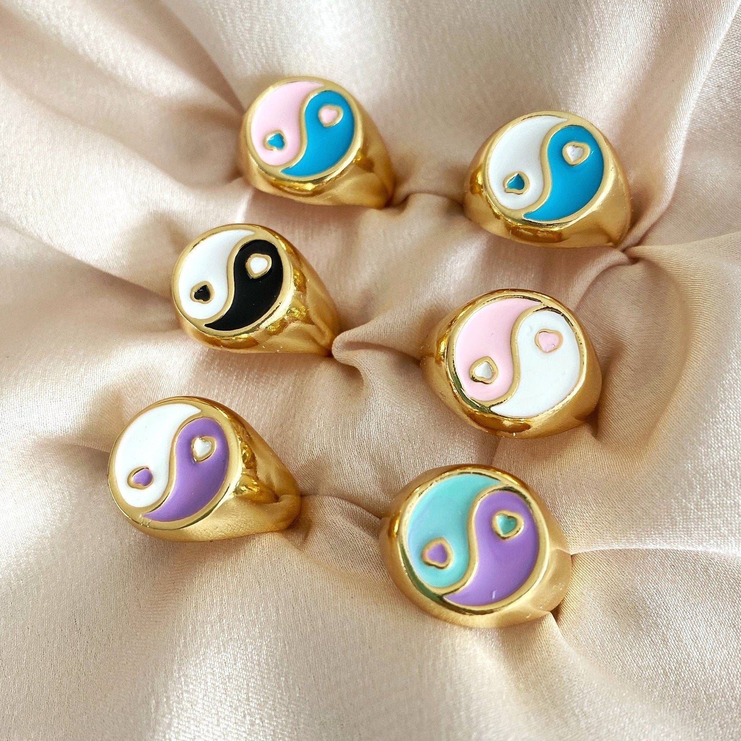 Colorful Yin Yang Chunky Ring • Enamel Signet Ring Taoist