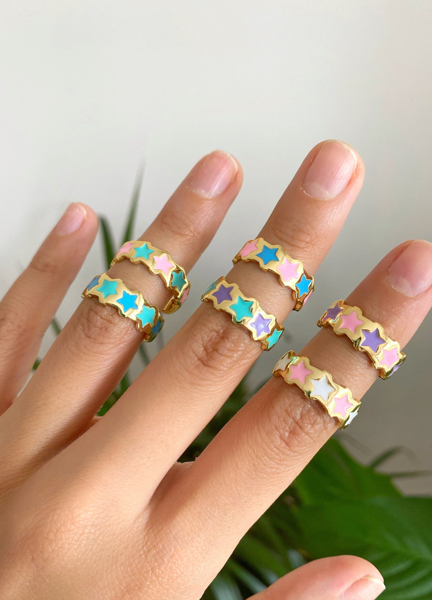 Colorful Enamel Star Ring • Summer Trendy Pink Signet Ring