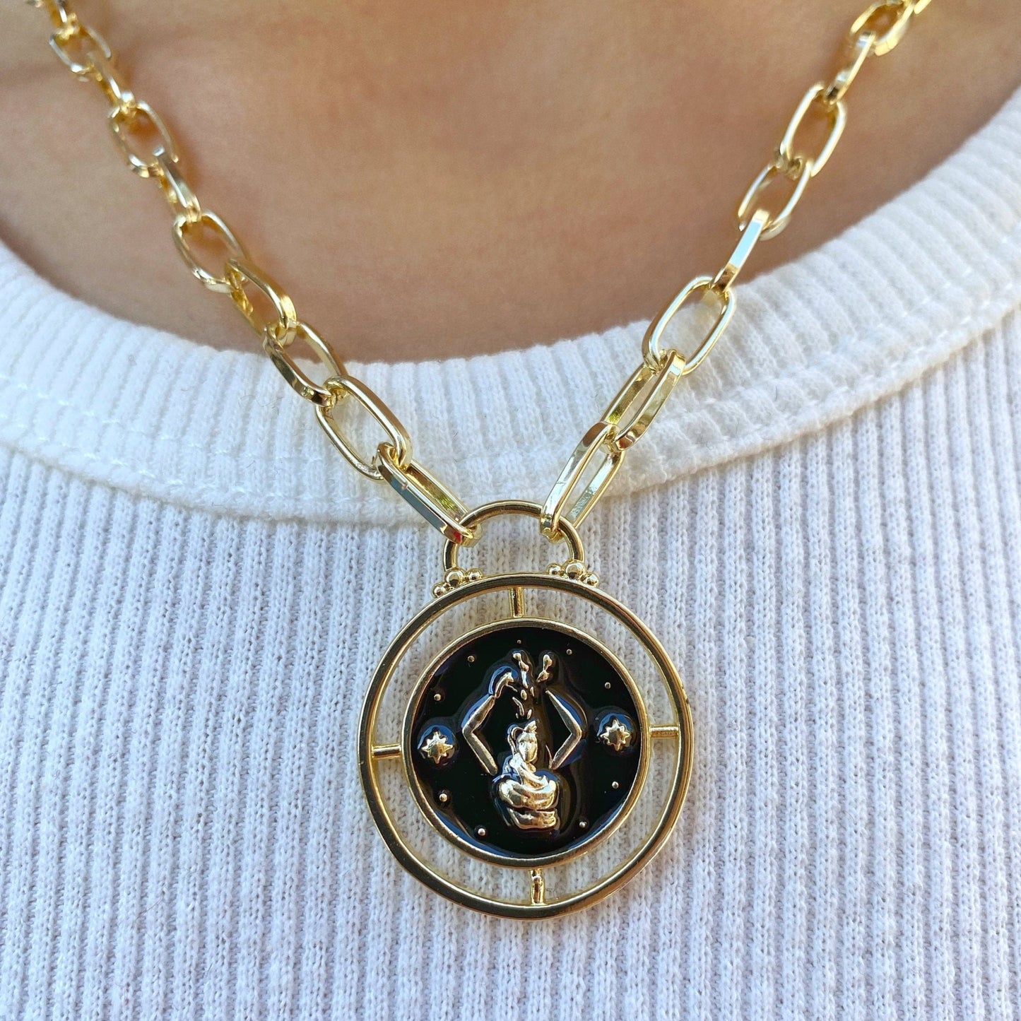 Virgo Zodiac Sign Medallion Gold Coin Necklace • Maiden Horoscope
