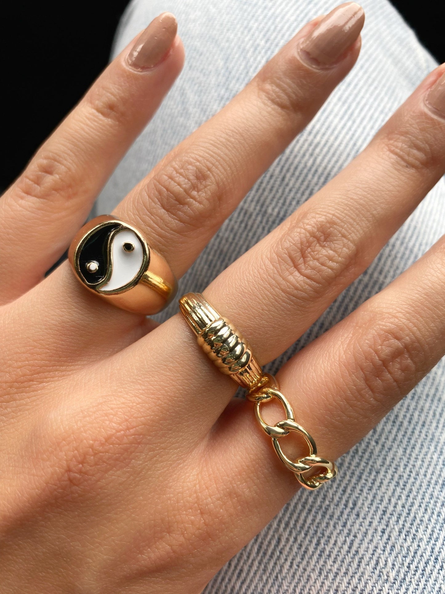Yin Yang Chunky Ring • Gold Enamel Signet Ring Taoist Jewelry